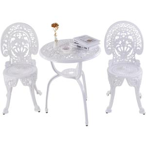 KAILI Patio Bistro Sets 3 Piece cast Aluminum Patio Furniture Outdoor Garden Metal Rust Proof Tables and Chairs White Bisrto Set (Crown-White)
