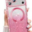 Misscase Magnetic Glitter Case for iPhone 17 Pro Max 6.9 Inch, Camera Protection, Compatible with MagSafe, Rectangle Cute Bling Sparkle Diamond Colorful Phone Cover, Drop-Tested & Shockproof-Hot Pink