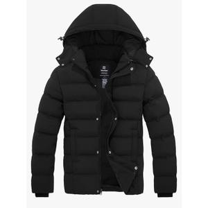 Wantdo Men's Hooded Winter Coat Warm Puffer Jacket Thicken Cotton Coat with Removable Hood,  Black, 3XL