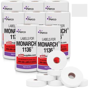 White Pricing Labels for Monarch 1136 Price Gun Case of 8 Sleeves, 64 Rolls Value Pack - 112,000 Price Marking Labels with Ink Rolls Included