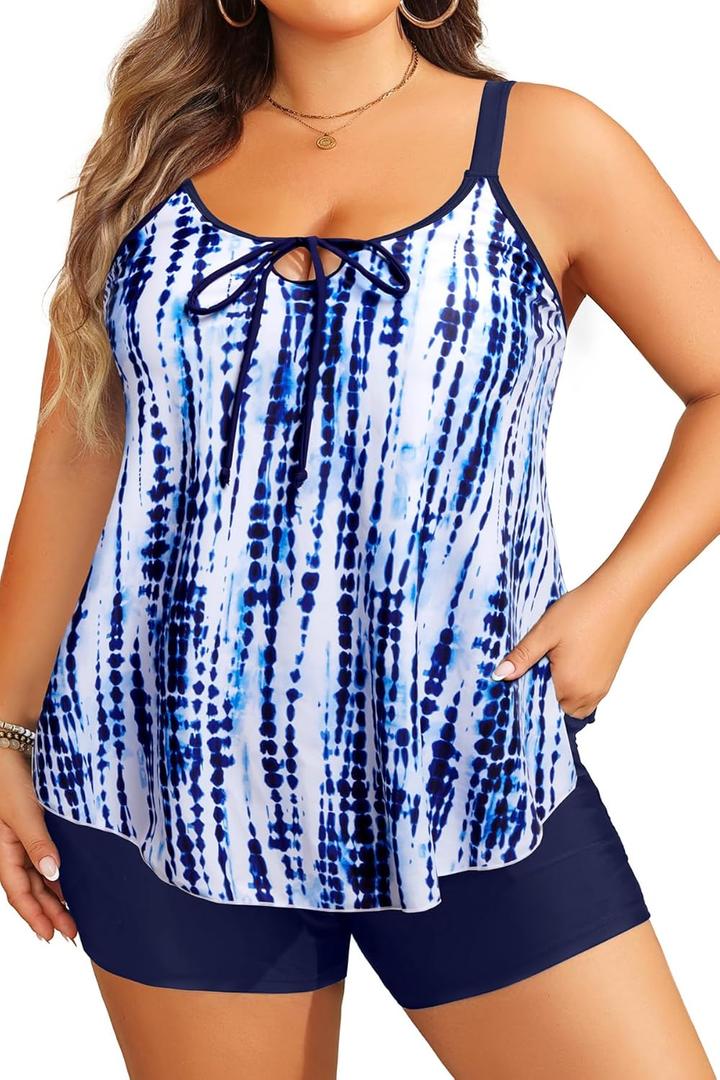Daci Blue Tie Dye Women Plus Size Tankini Swimsuit -2 Piece Flowy Plus Size Bathing Suits and Shorts with Pockets 2025, 22 Plus