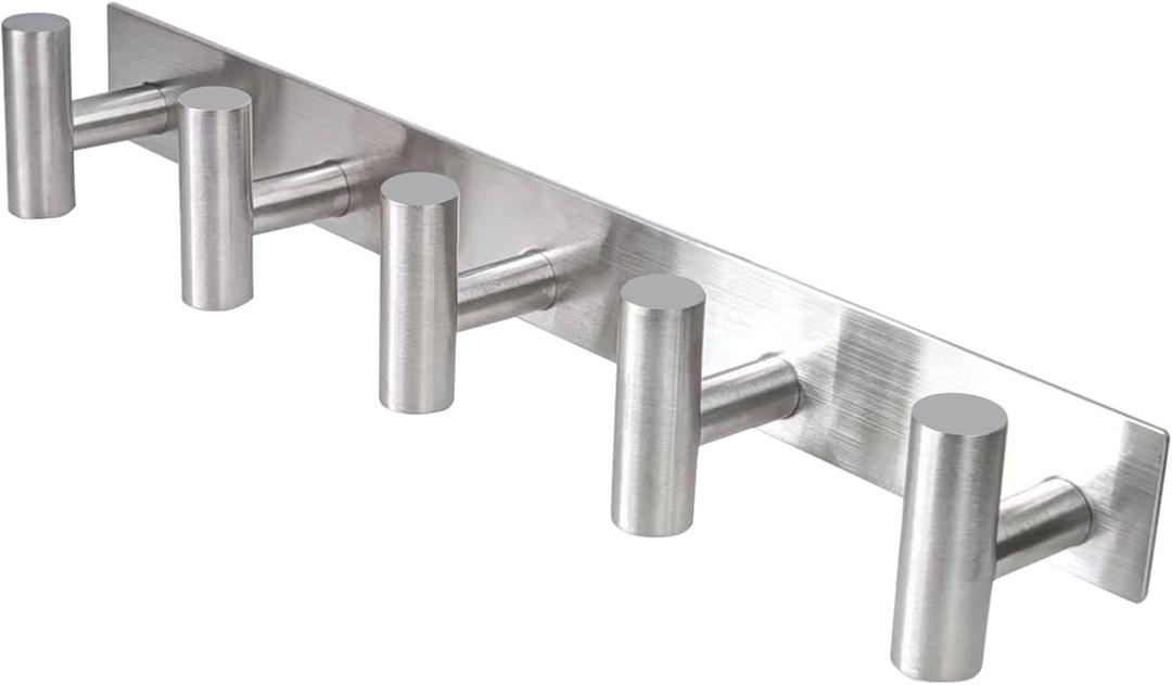 Wall Mounted Coat Rack-5 Hooks, Heavy Duty Stainless Steel Hook Rail for Towel Coat Hat Purse Bag Jacket, Towel Hooks for Entryway Bathroom Kitchen (Silvery 5 Hooks - 1 Pack) (Silvery 5 Hooks - 1 Pack)