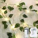 2 Pack Vines with Fairy Lights 40ft 120 LED Pothos String Lights USB Plugin & Battery Operated Leaf Lights with Timer 8 Modes Remote Decorative Light for Bedroom Wedding Party - Warm White