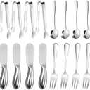 Mlurcu Cheese Butter Spreader Knives Set 11 Pieces Stainless Steel Multipurpose Butter Knives Cheese Slicer Mini Serving Tongs Forks and Spoons for Butter Spreader