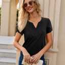 siliteelon Women Dressy Casual Blouses Short Sleeve Shirts V Neck Trendy Spring Clothes Vacation Boho Tops (Black, L)