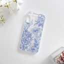 NITITOP Compatible with iPhone 16 Case with Card Holder Clear Cute Line Rose Floral Flowers for Women Girls Soft TPU Wallet Shockproof Protective Cover - Blue