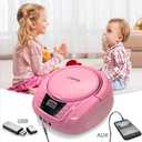 LONPOO CD Player Portable Boombox with FM Radio/USB/Bluetooth/AUX Input and Earphone Jack Output, Stereo Sound Speaker & Audio Player,Pink