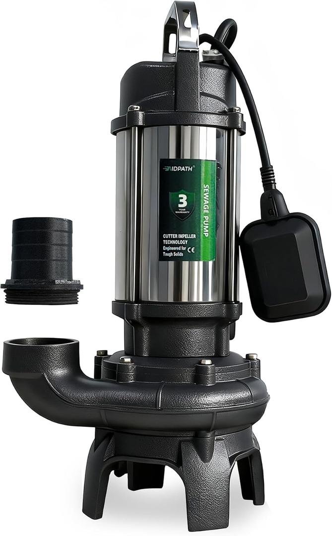 Max 8870GPH, 1.5HP, 115V Trash Pump, Septic Sewage Pump Submersible