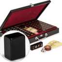 Yellow Mountain Imports Chinese Mahjong Game Set, Jet Set - with 148 Small-Size Black Tiles and Wooden Case, Wooden Spinner, Dice, and Scoring Sticks (for Chinese Style Game Play)
