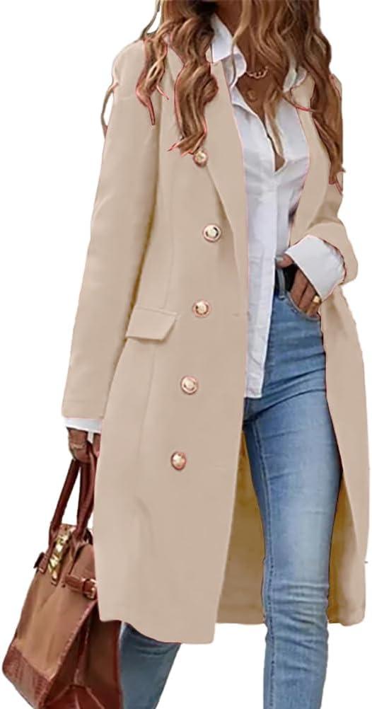 IDEALSANXUN Womens Long Wool Coat for Women Fall Winter Trench Coat Trendy Jackets (Large, Beige)