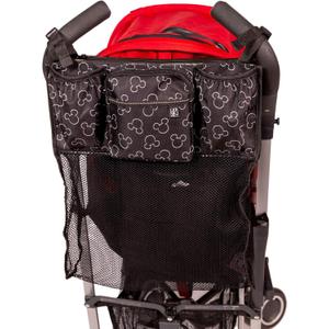Disney Baby by J.L. Childress Stroller Organizer with Cup Holders and Mesh Storage Compartment - Disney World Travel Essential - Universal Stroller Accessory with XL Storage Bag - Mickey Mouse Black