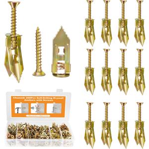 200PCS Self Drilling Drywall Anchors with Screws Kit, Multifunctional Drywall Anchor with Sheetrock Screws - Easy Installation Metal Expansion Bolts, No Drill Needed, Hold 70LB for Wall Hanging