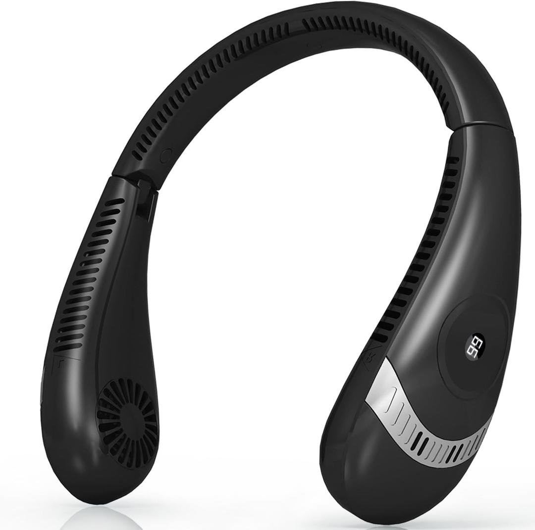 OLV Neck Fan 5000mAh Rechargeable Battery Portable Fan 360 Bladeless Cooling 3 Speeds Powerful Airflow Personal Foldable Neck Fan Gifts for Men Women Home Office,Travel,Sports,Golf,Camping Black