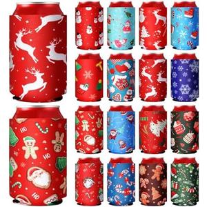 CHENGU 14 Pcs Christmas Beer Can Cooler Sleeves 12oz Funny Neoprene Xmas Beer Can Cover Non Slip Reusable Colored Drink Soda Covers for Christmas Party Supplies