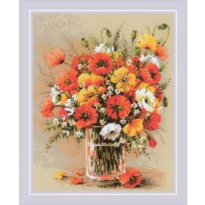 RIOLIS - Field Poppies 2306, Cross Stitch Kits 9"x11, Floral Cross Stitch Kits for Beginners & Advanced, Crossstitching Kit Adult, Flowerd Embroidery Counted Stitching Kit
