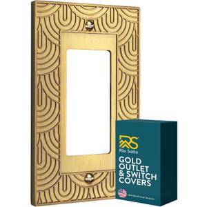 Rio Salto Rocker Light Switch Cover Plate Gold Metal Outlet Covers Decorative Art Deco Geometric Wall Plates Gatsby Collection, Midsize 5.00" X 3.13"