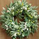 Eucalyptus Wreaths for Front Door Spring Summer Door Wreath with Olives Leaves, Mixed Berry for All Season Indoor Outdoor Farmhouse Home Porch Wall Window Festival Wedding Decor,20 Inch