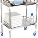 Medical Rolling Cart with Wheels, 2 Tier Stainless Steel Utility Cart Lab Serving Trolley Clinic Trolley Cart Commercial Grade with Silent Lockable Wheels for Hospital, Restaurant, Kitchen, Bar