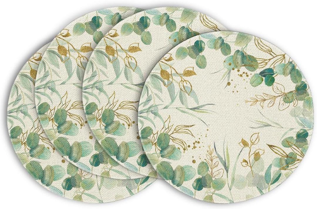 Eucalyptus Summer Round Placemats Set of 4, 15 Inch Summer Round Table Mats for Dining Decoration 30 prs