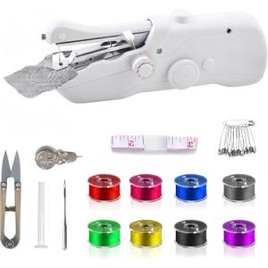 Handheld Sewing Machine, Mini Portable Electric Quick Sew Sewing Machine for Beginners, Easy to Use Suitable for Sewing Clothes, Fabrics, Curtains, Family Travel, White