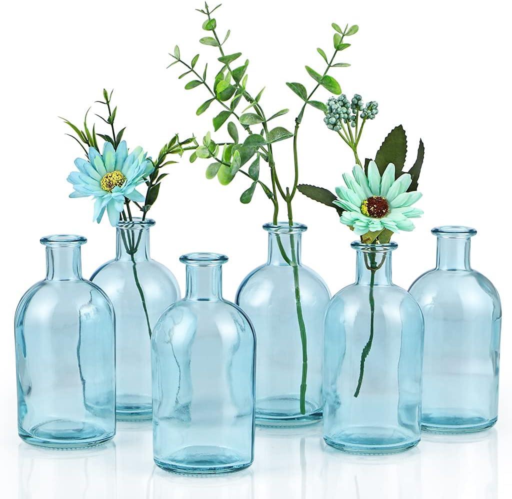 MDLUU 6-Pack Glass Bud Vase, Apothecary Bottle Vase, Decorative Glass Bottle for Wedding Centerpiece, Home Decor (Blue)