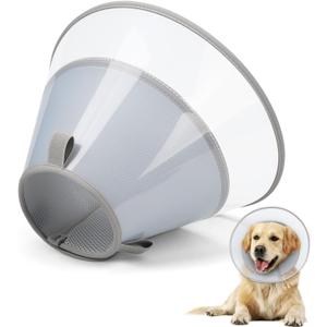 Dog Cone Collar with Soft Pad, Transparent Elizabeth Recovery Collar for Large, Medium, Small Dogs to Stop Licking, Pet Head Cone Alternative After Surgery, Neutering, Injury (XL) (XL(Depth: 11.0, Girth:14-19.5), Gray)