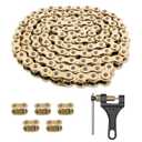 Belleone 520 Gold Motorcycle Chain 112 Links with Chain Breaker, 520 Standard Roller Chain with 5 Connecting Master Links