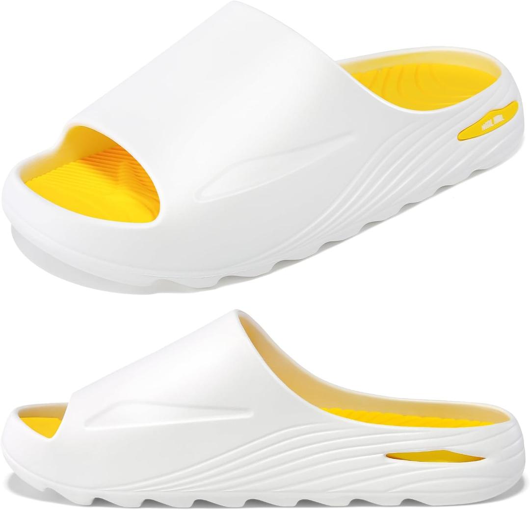 Mens Recovery Slides - Orthotic Arch Support Sandals for Plantar Fasciitis,Comfortable Cushioned Sport Slides with Open Toe, Reduces Foot & Joint Stress, Size 8.5