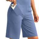 Women's 10" Bermuda Shorts Knee Length with Pockets High Waisted Athletic Long Shorts for Casual Walking Running Yoga (Haze Blue, S)