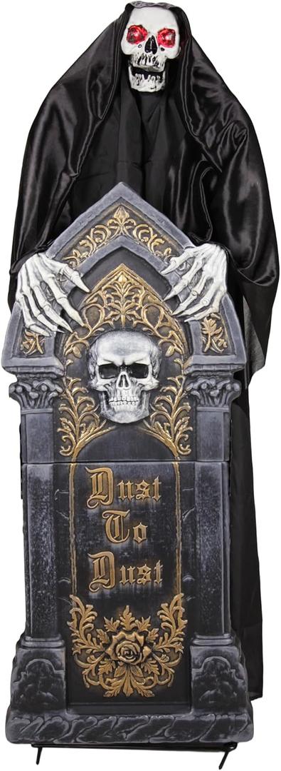 Haunted Hill Farm 4-Ft. Reaper with Tombstone Halloween Animatronic