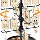 Rotating Earring Display Stand, 4-Tier Jewelry Display for Vendors with 80 Hooks, Large Capacity Jewelry Rack Necklace Bracelet Holder Keychain Display for Retail-Black