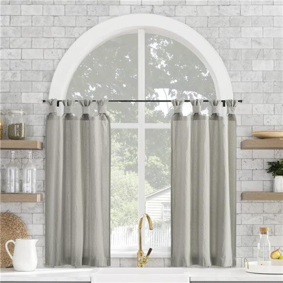 Archaeo Washed Cotton Small Window Twist Tab Cafe Curtains, 52" x 45", Grey