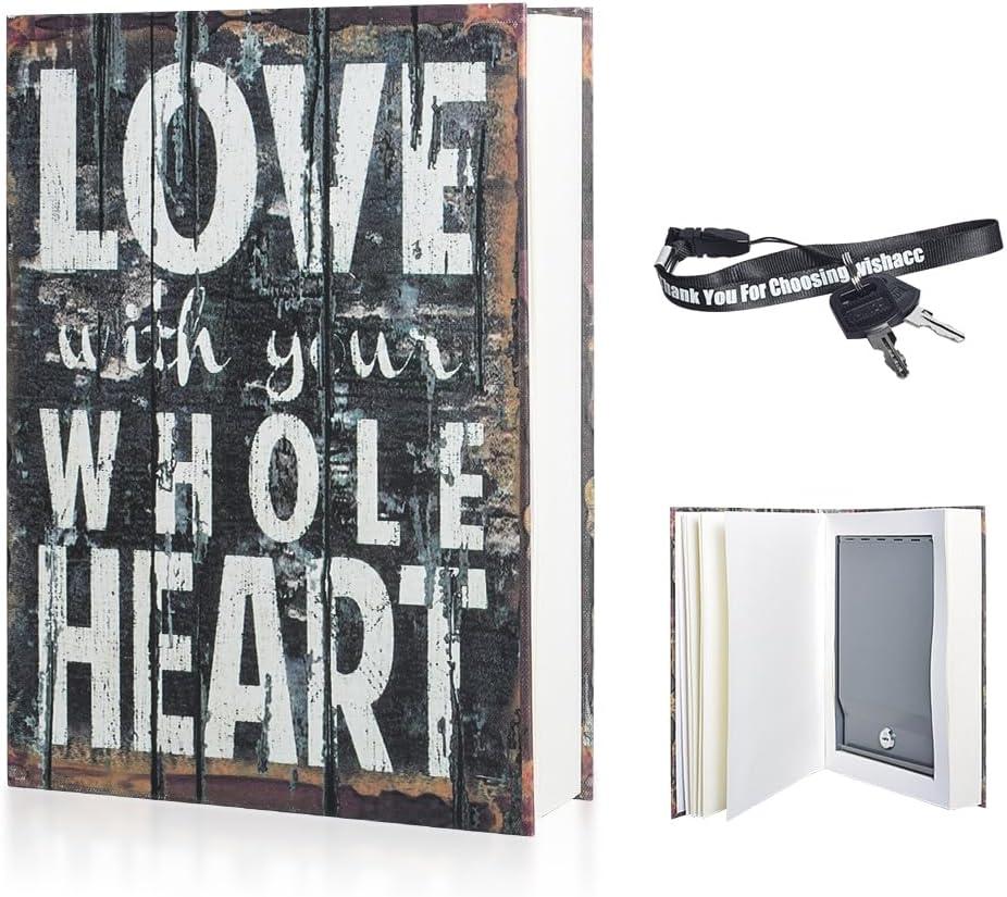 Extral Large 10.8 x 7.6" Real Paper Diversion Book Safe with key Secret Box Collection Love with Your Whole Heart