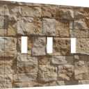 Natural Yellow Stone Wall Decorative Light Switch Cover Plate Rustic Rock Texture 3 Gang Triple Toggle Switch Plate Covers Wall Plates Faceplate for Country Bathroom Bedroom Home Decor