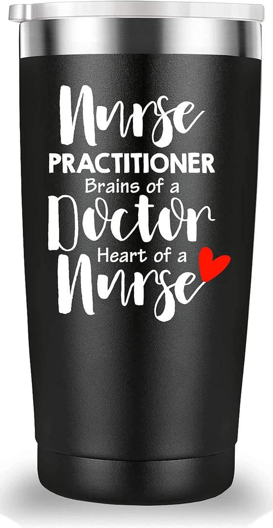 Nurse Practitioner Brains Of A Doctor, Heart Of A Nurse Travel Mug Tumbler.Nurse Practitioner Gifts for Friend Daughter Men Women.Nurse Appreciation,Nursing School Graduation Gifts.(20 oz Black)