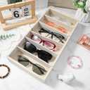 4 Pcs Velvet Sunglasses Organizer Tray 6 Grid Glasses Organizer Stackable Velvet Sunglass Tray Eyeglasses Storage Display Case for Jewelry Glasses Watch Display (Beige)