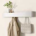 Wall Mounted Coat Rack with Shelf, Wooden Entryway Organizer with Hidden Metal Hooks for Hanging Coats Bags Keys, Modern Floating Shelf for Hallway Bathroom