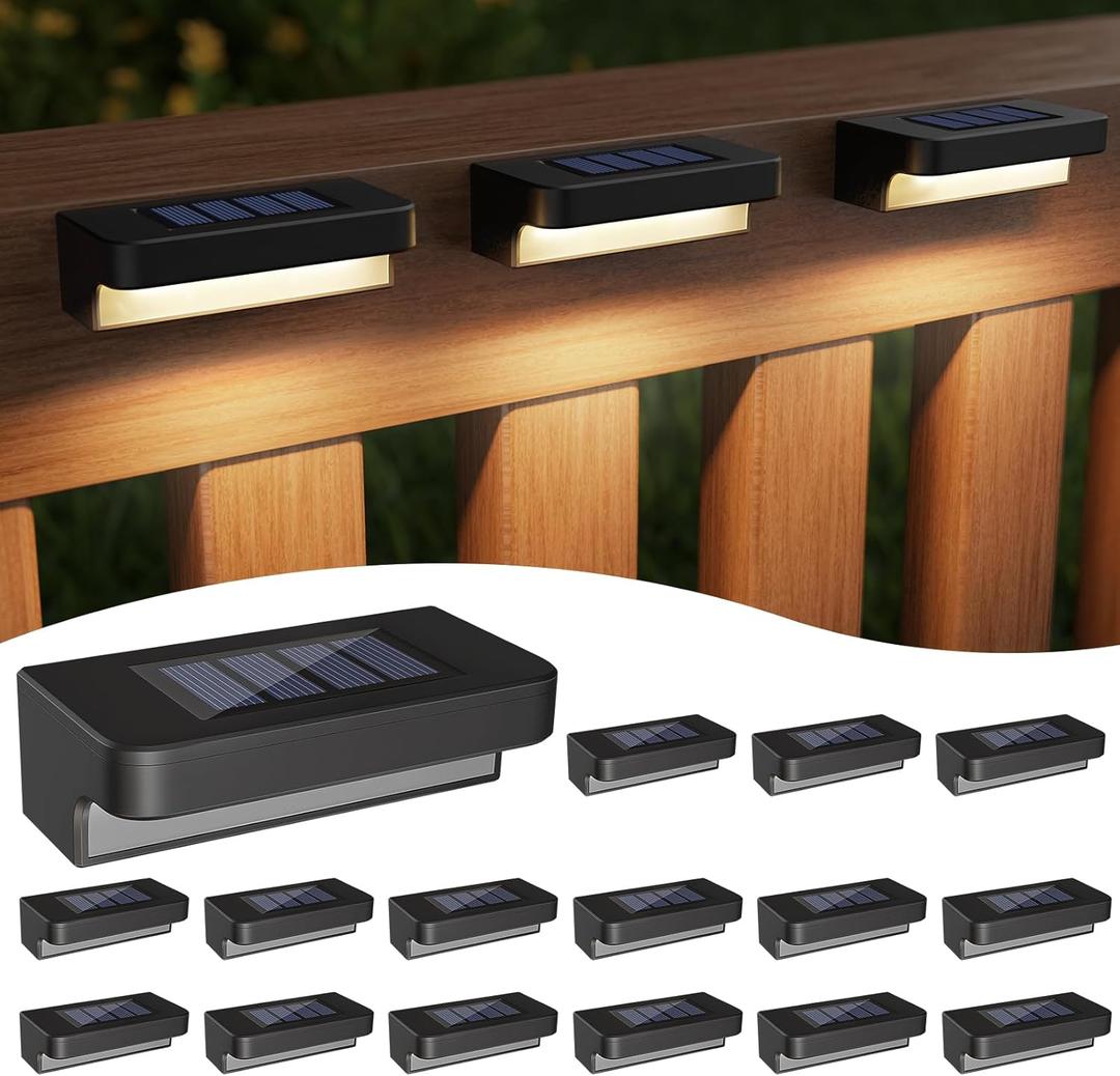 Solar Deck Lights Outdoor 16 Packs, LED Solar Step Light Waterproof, Solar Powered Fence Lighting Soft White for Stairs Yard Garden Patio