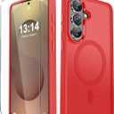 2 x YENAPOON for Samsung Galaxy S26+ Plus Case, Matte Magnetic Phone Cover, Red | Fit for MagSafe, Screen Protector included, Shockproof Military Grade Protection, Translucent Frosted Back