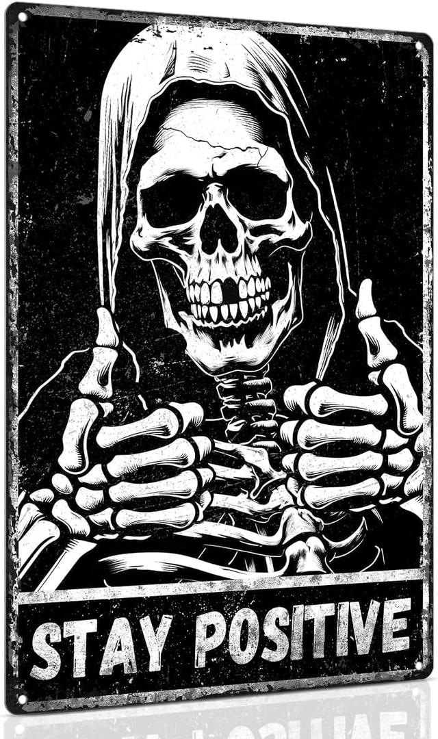 ALKB Death Metal Skeleton Sign - Gothic Halloween Horror Decor for Skull Lovers Gift - 8x12 Inch