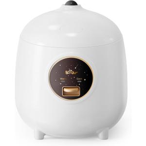Bear Mini Rice Cooker 2 Cups Uncooked, 1.2L Portable Non-Stick Small Travel Rice Cooker, BPA Free, One Button to Cook and Keep Warm Function, White