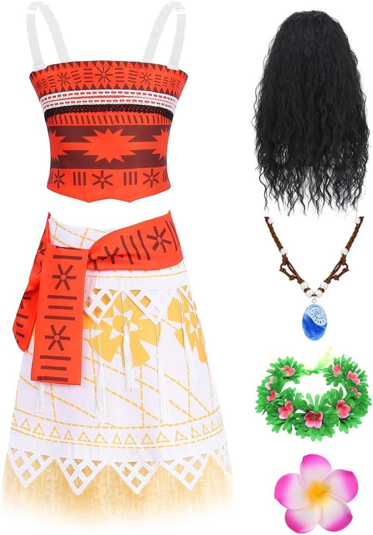 Women Girls Princess Costume Set with Wig Necklace Hairpin Headband for Halloween Ocean Theme Party (140 (9-10 Years))