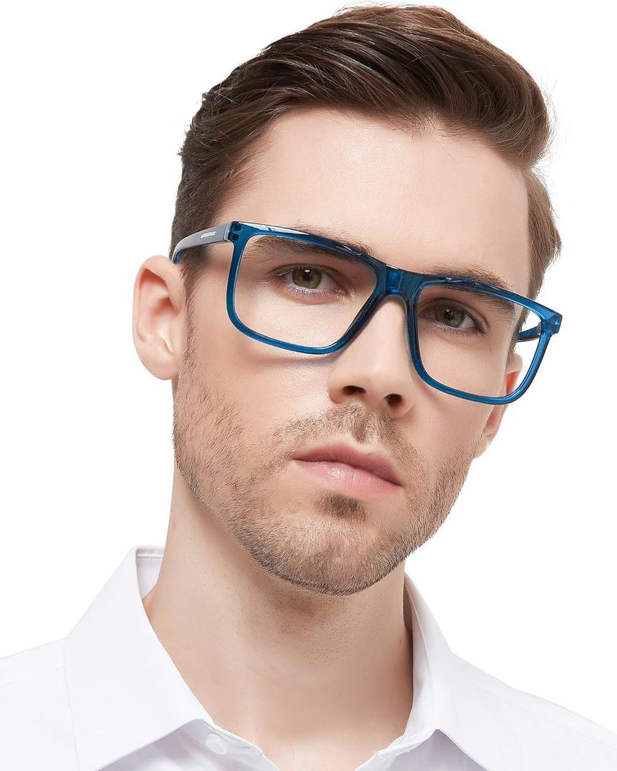 MARE AZZURO Oversized Square Reading Glasses 5.00 Men Large Readers Big Face 1.00 1.25 1.50 1.75 2.00 2.25 2.50 2.75 3.00 3.50 4.00 5.00 6.00 (Blue, +500)