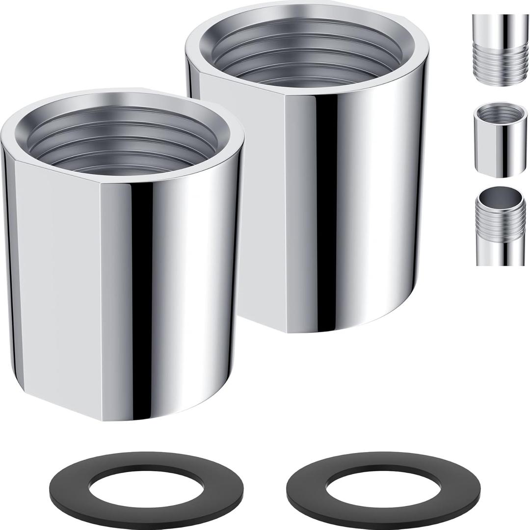 iFealClear 2PCS Brass Pipe Fitting, Shower Coupling, G1/2 x G1/2 Female Thread Converter Adapter for Bathroom Pipes, Hose Extender,Home Plumbing, Extra Washer, Chrome