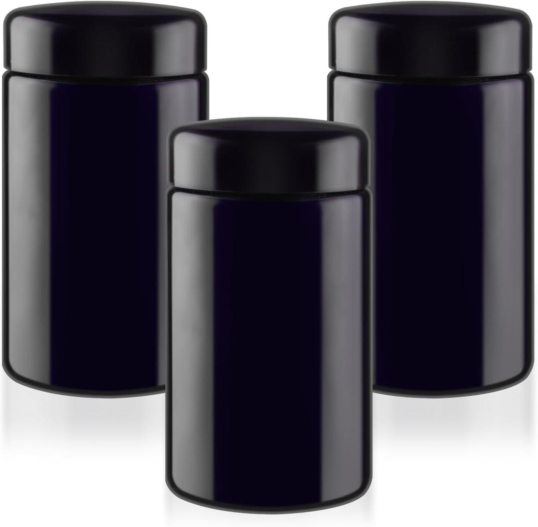 3 Pcs 200ml/6.7oz Black Glass Jars Empty Round Glass Containers for Coffee Powder Slime Makeup Cream Lotion Cosmetic