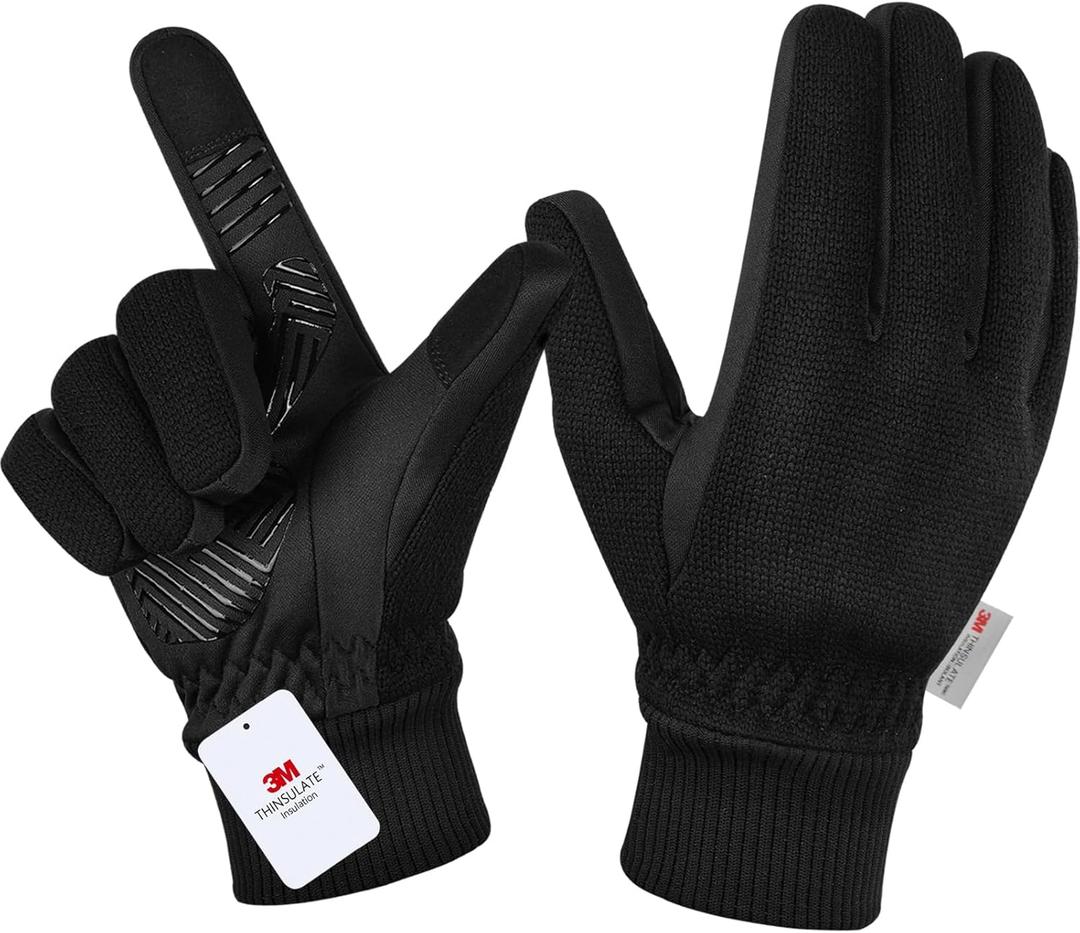 MOREOK Winter Gloves for Men/Women -10F 3M Thinsulate Warm Touch Screen Snow Ski Bicycle Bike Gloves for Driving/Cycling/Running/Hiking (Medium, black)