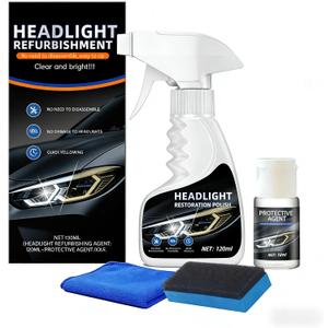 10X Brighter Headlight Restoration Kit - Pro Grade Headlight Cleaner & Sealant, Fixes Yellowed Cloudy Lenses to Crystal Clear in 5 Mins, Car Accessories Car Cleaning Supplies for Night Driving Safety