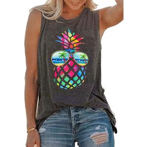 Womens Tank Tops Summer T Shirts Sleeveless Casual Loose Tunic Blouses, Size L