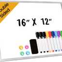 Desktop Whiteboard with Stand, 16" x 12" Double-Sided Dry Erase Board with Stand, Portable Stand White Board for Office, Home, School