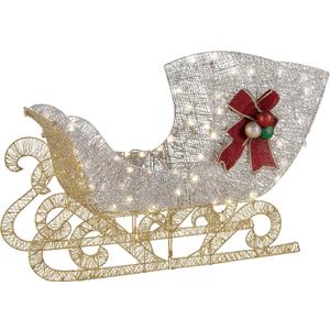 National Tree Company Pre-lit Artificial Christmas Dcor Includes Pre-strung White LED Lights and Ground Stakes Crystal Splendor Sleigh - 38 Inch